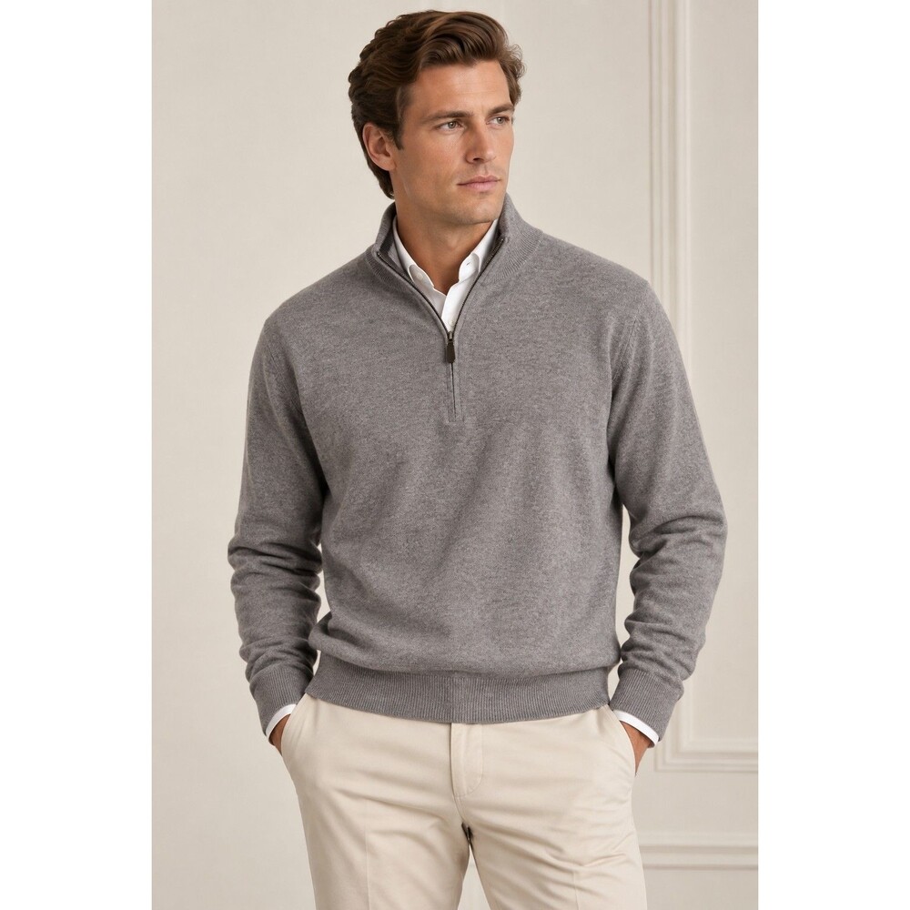 Polo Ralph Lauren Washable Cashmere Quarter Zip Sweater Mens XL Gray Luxury